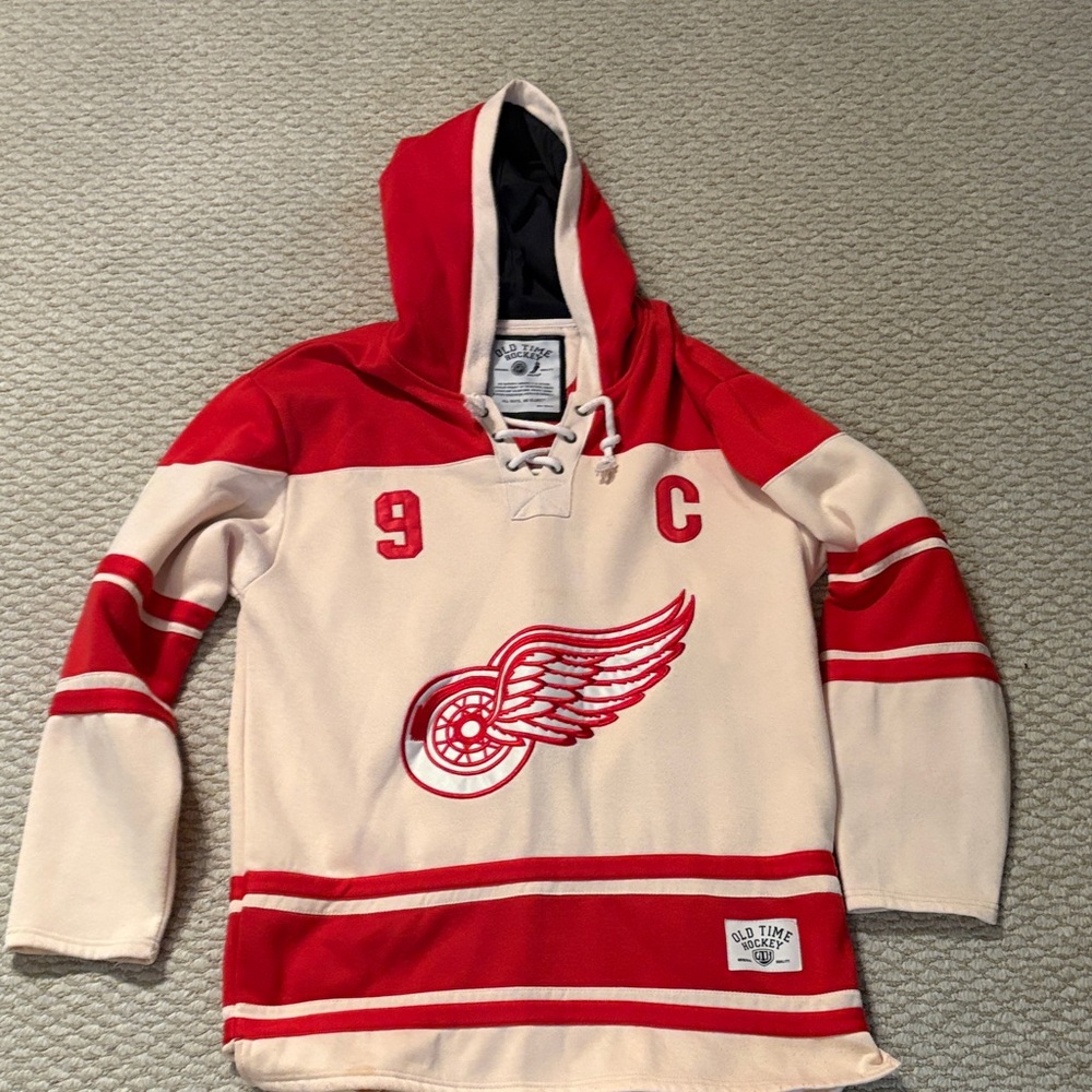 Gordie Howe Detroit Red Wings Red/Cream Hockey Hoodie Sewn Letters XXL
